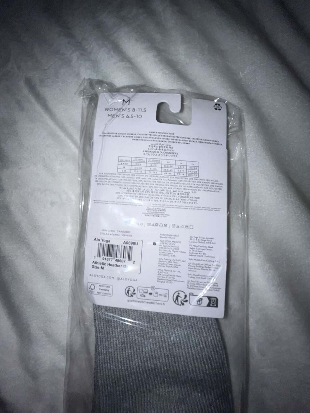 Alo Yoga Unisex Scrunch Sock Athletic Heather Grey Size M - Picture 4 of 4